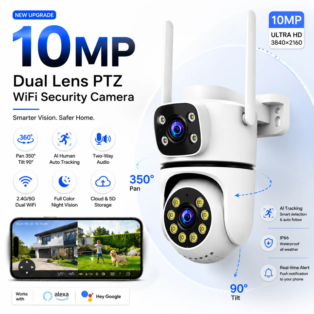 10MP Dual Lens PTZ Security Camera Outdoor 5G WiFi IP Camera AI Human Detection Tuya Smart Home CCTV Surveillance