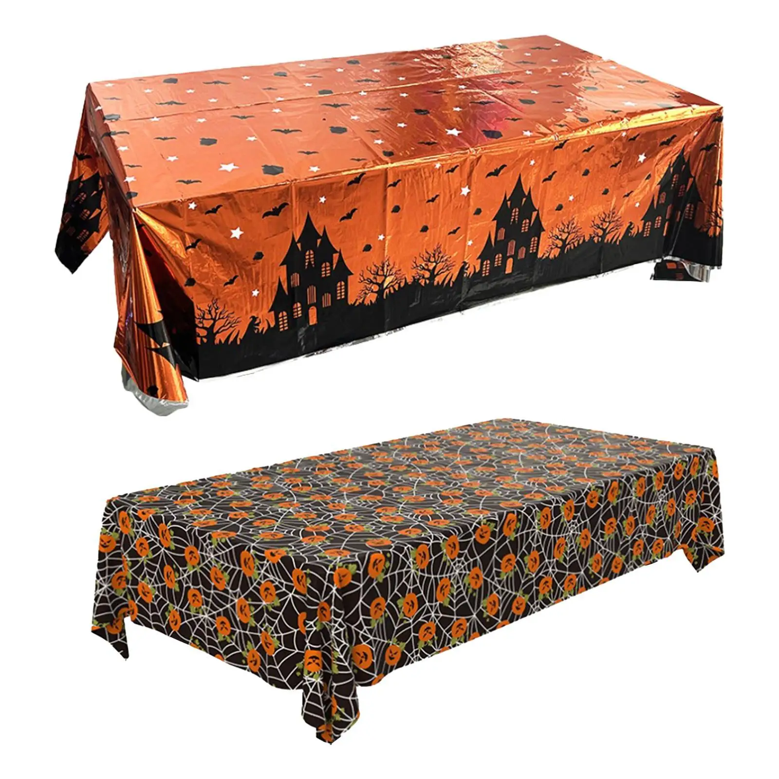 Halloween Foil Table Cloth Disposable Rectangle Table Cover Waterproof for Dinner Table Party Dining Room Indoor Decoration