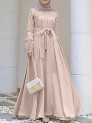 ZANZEA Women Fashion Muslim Dress Long Sleeve Lace Patchwork Vestidos Eid Mubarek Abaya Sundress Elegant Maxi Long Robe Oversize