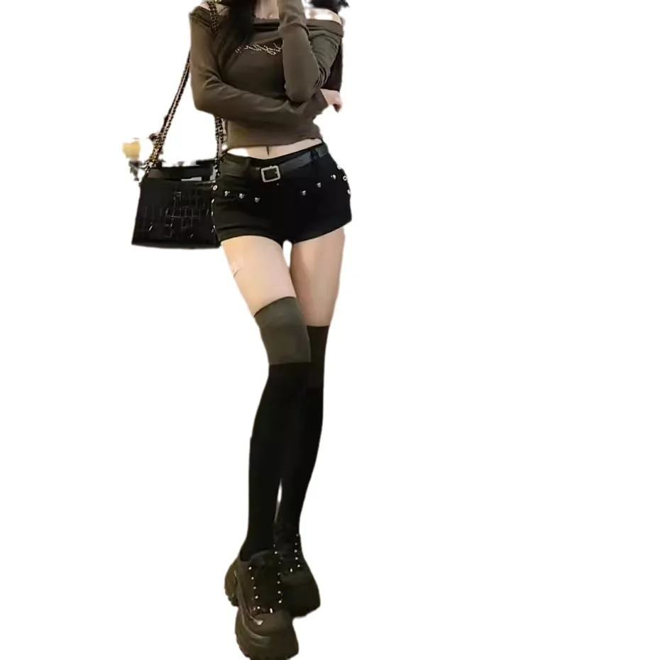 Hot Pants Female Hot Girl Y2k Retro Nightclub Sexy Low Waist, Hip Hugging, Rivet Denim Super Shorts