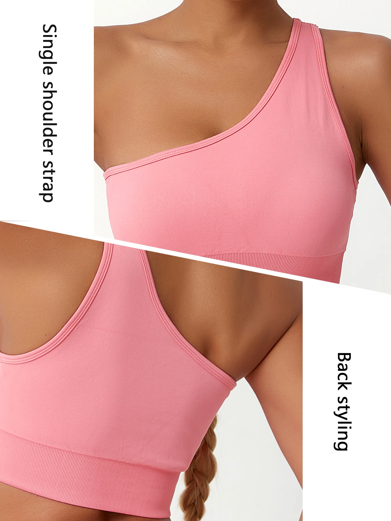 Women\'s seamless all-in-one sports bra with single shoulder strap and wide edge for comfortable yoga bra