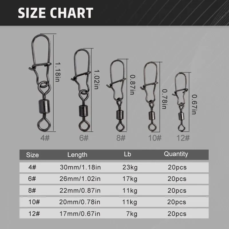 100PCS/Box Fishing Connector Pin 4# 6# 8#10#12# Bearing Rolling Swivel With Snap Fishhook Lure Accessories image 2