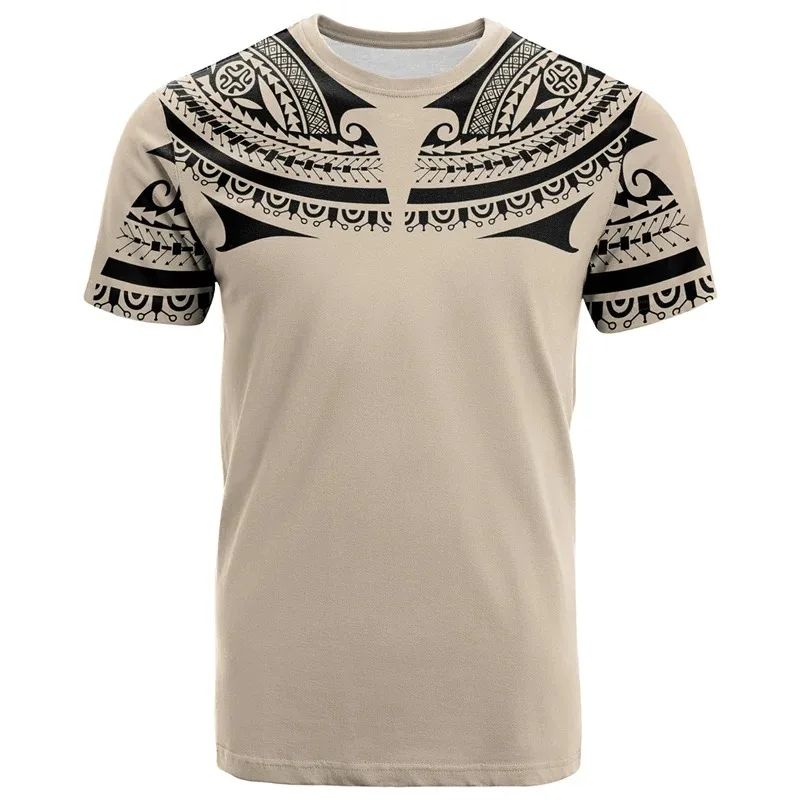 Men's Wild Style Short Sleeved T-shirt Polynesian Tribal Totem Loose and Versatile Trendy Round Neck Top