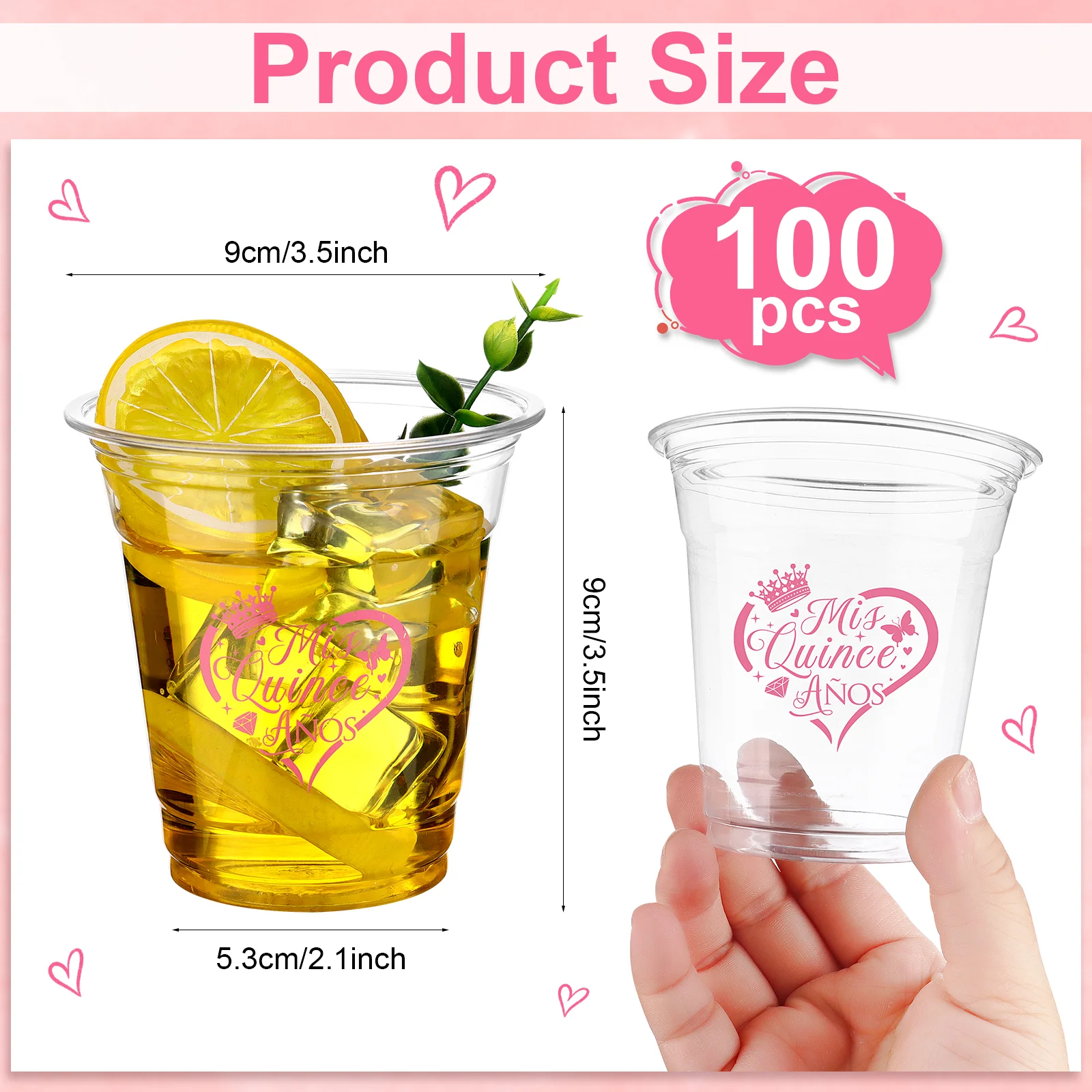 100 Pcs Quince Anos Clear White Reception Cup Sweet Party Favors For Guests Quinceanera Plastic Cups Bulk 10oz Disposable Mis