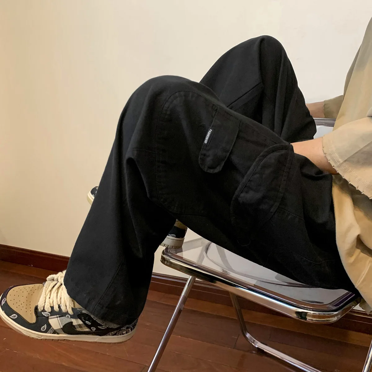 Pantalones japoneses rectos finos de verano para hombre, monopatín callejero Retro americano