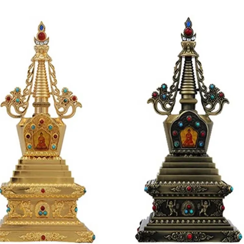 7 Inch Vantage Carved Tibetan Buddhism Stupa Instrument Decor Ornament for Room