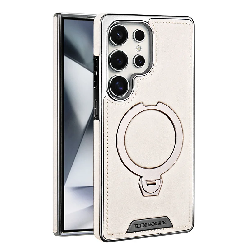 Magnetische draaibare houder luxe lederen hoes voor Samsung Galaxy S23 S24 S25 S26 Ultra Plus draadloos opladen schokbestendige hoes