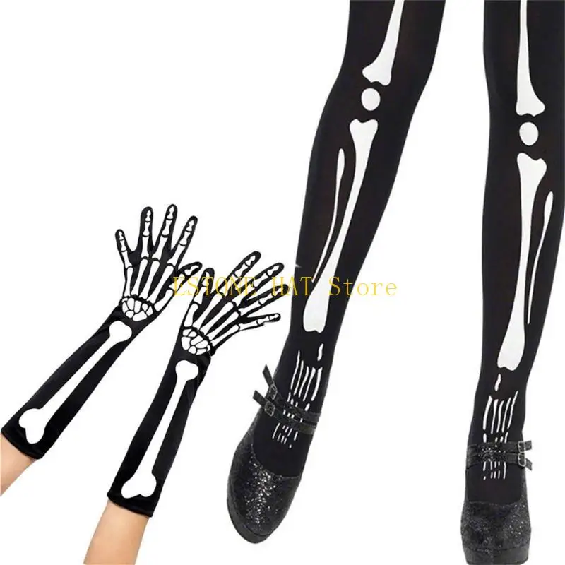 49MF Skull Head Gloves Stocking Household Kid Girl Boys Costume Cosplay Household