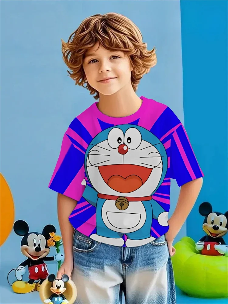 

3D Doraemon cartoon children's T-shirt casual short sleeved, fashionable for outdoor travel, suitable for 3-14Y boys and girls