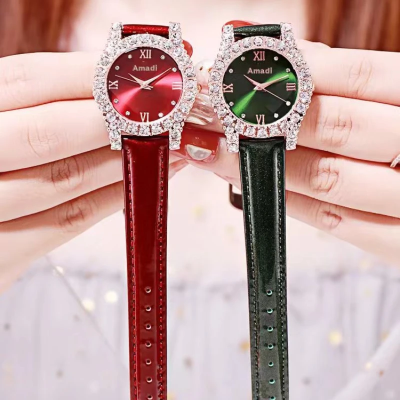 Модные женские блестящие часы с кристаллами, роскошные женские кварцевые часы, кожаный ремешок, студенческие наручные часы со стразами и циферблатом Montre Femmes