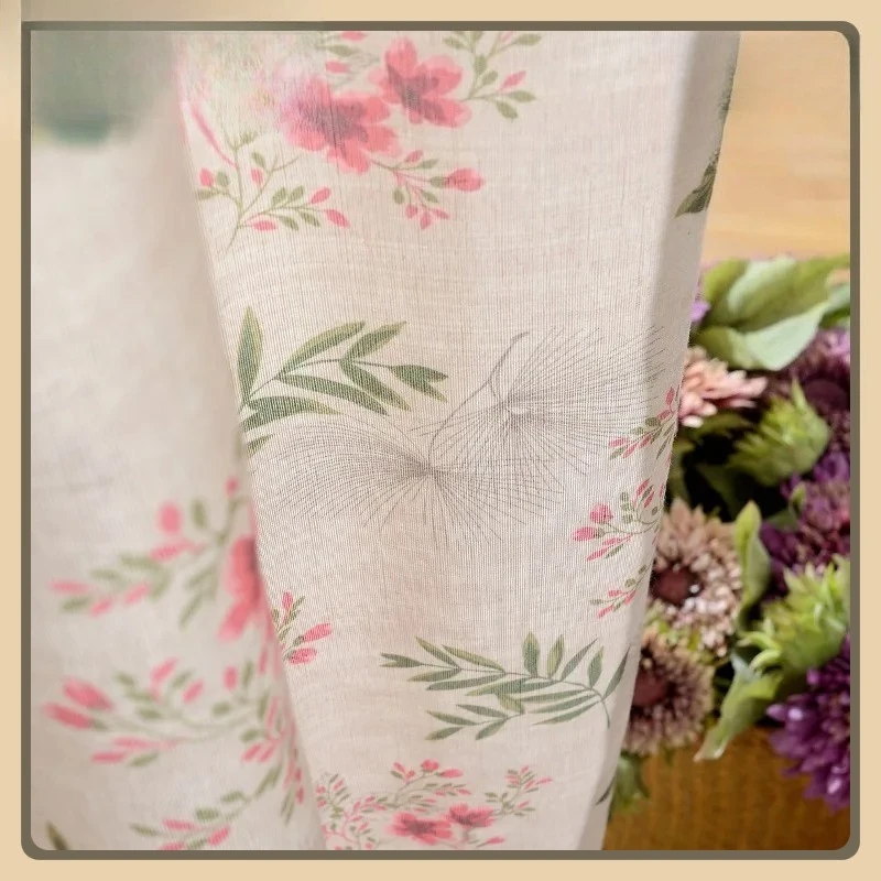 

American Elegant Plant Pastoral Simple Polyester Cotton Semi-shading Window Curtains for Living Dining Room Bedroom Study Home