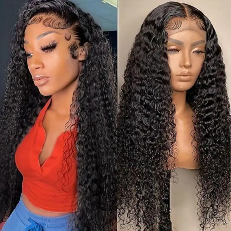 Soft 180Density Preplucked Kinky Curly Long Natural Black 26Inch Deep Lace Front Wig For Women With Baby Hair Glueless Daily