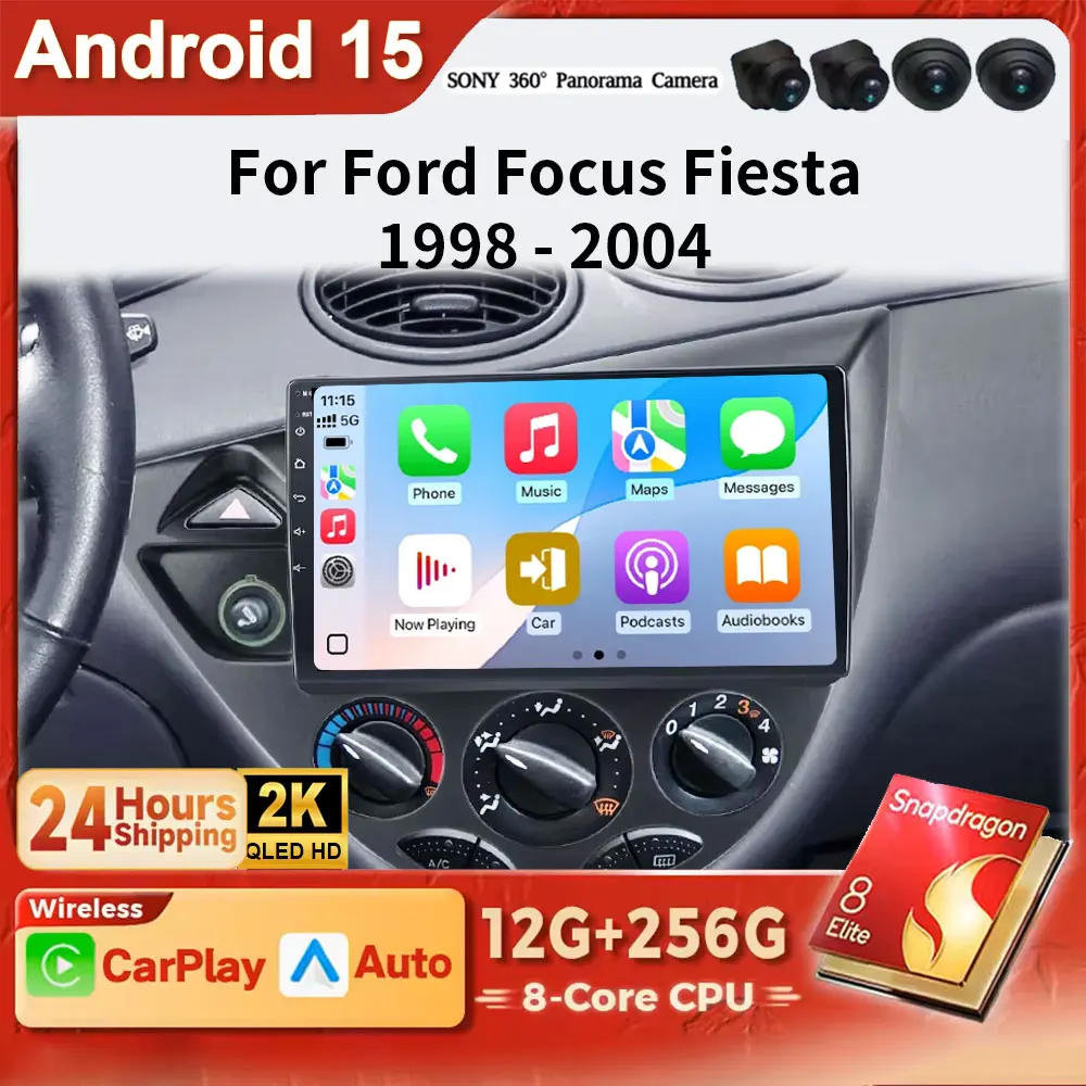 

Android 15 2K QLED GPS Wireless CarPlay Auto Car Radio For Ford Fiesta 1995-2001 Focus MK1 1998-2004 GPS Multimedia 4G BT WIFI