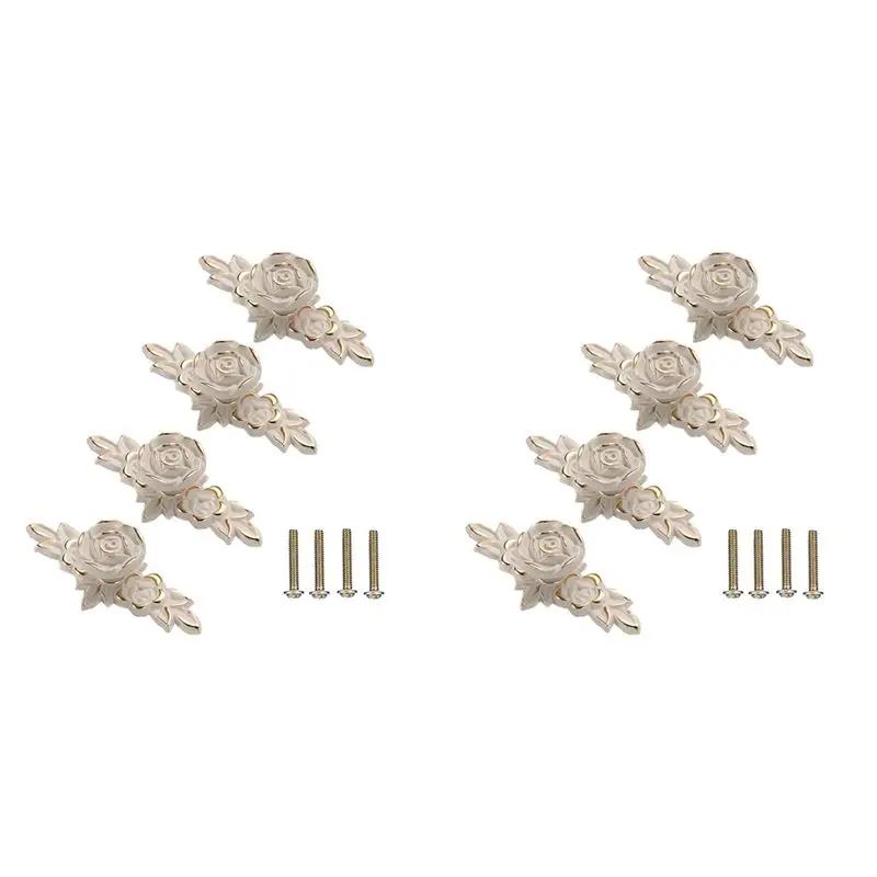 ABVT-8 Pcs Euro Roses Cabinet Knobs With Backplate, Flower Drawer Pull Handles For Dresser Vanity Nightstand Cupboard
