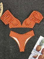 Bikinis sexis de manga corta con cuello en V, Bikini de lunares, traje de baño femenino, traje de baño para mujer, conjunto de Bikini de dos piezas, bañador, traje de baño para nadar
