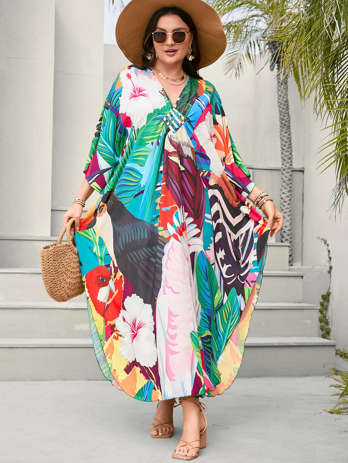 

2024 New Handmade Crochet Beach Cover Up Dress, Positioning Print Plus Size Vacation Beach Dress