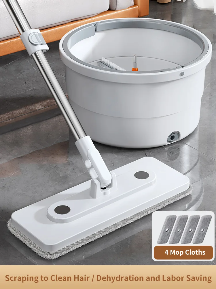 Spin Mop With Bucket Hand-Free Lazy Squeeze Mop Automatic Magic Floor Mop Self-Cleaning Nano Microfiber Cloth Square Mop