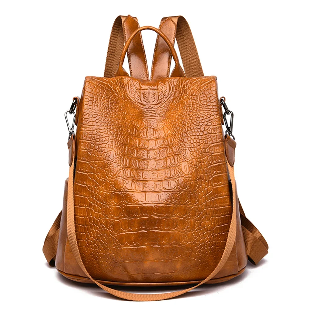 

Female Backpack Women Crocodile Pattern Real Pu Leather Anti-Theft Backpack Travel Back Pack Women Shoulder Bags