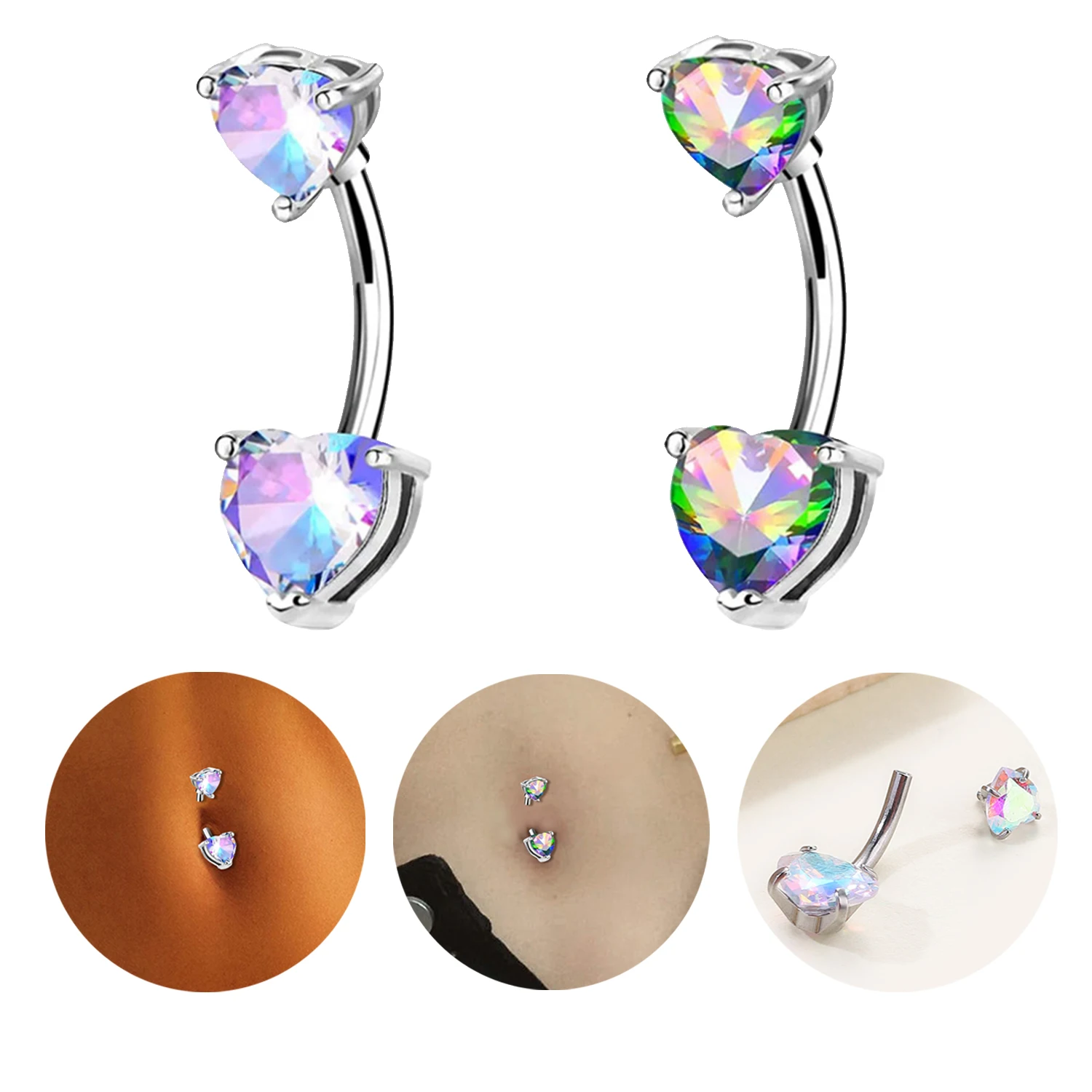 

1 PC Heart Belly Button Ring Fashion Crystal Multicolor Navel Piercing Stainless Steel Cute Belly Ring Women Body Jewelry