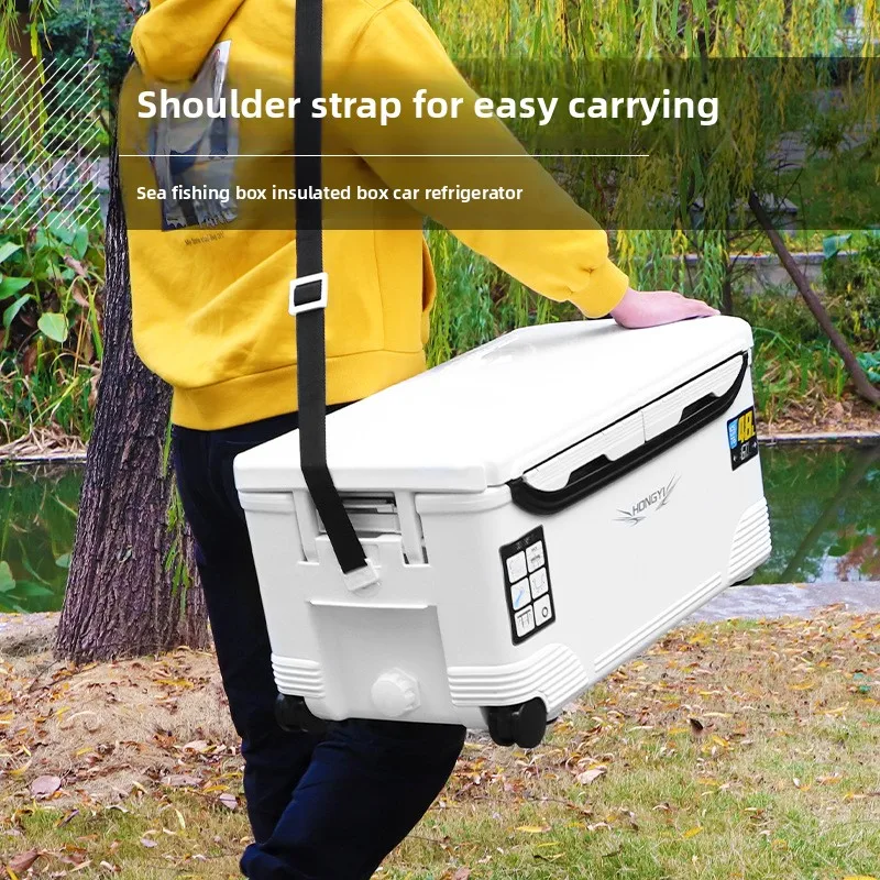 Portable Wheeled Fishing Cooler 48L Large Capacity Insulated Rustproof with Double/Single Opening Lid for Car Trunk Outdoor Use
