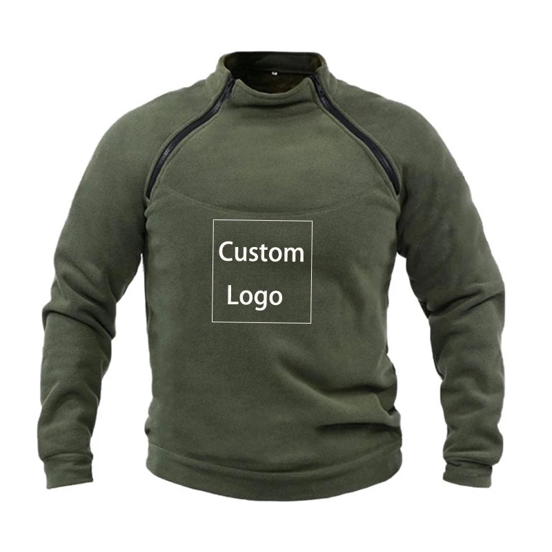 Custom Your Logo Men's Tactical Outdoor Fleece Jacket Clothes Warm Zippers Pullover Men Windproof Coat Thermal Hiking Sweatshirt