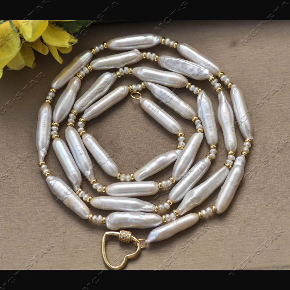 Z14311 ريال 38 "30mm الأبيض أسطواني لؤلؤ المياه العذبة قلادة اللؤلؤ الصغير تشيكوسلوفاكيا #2