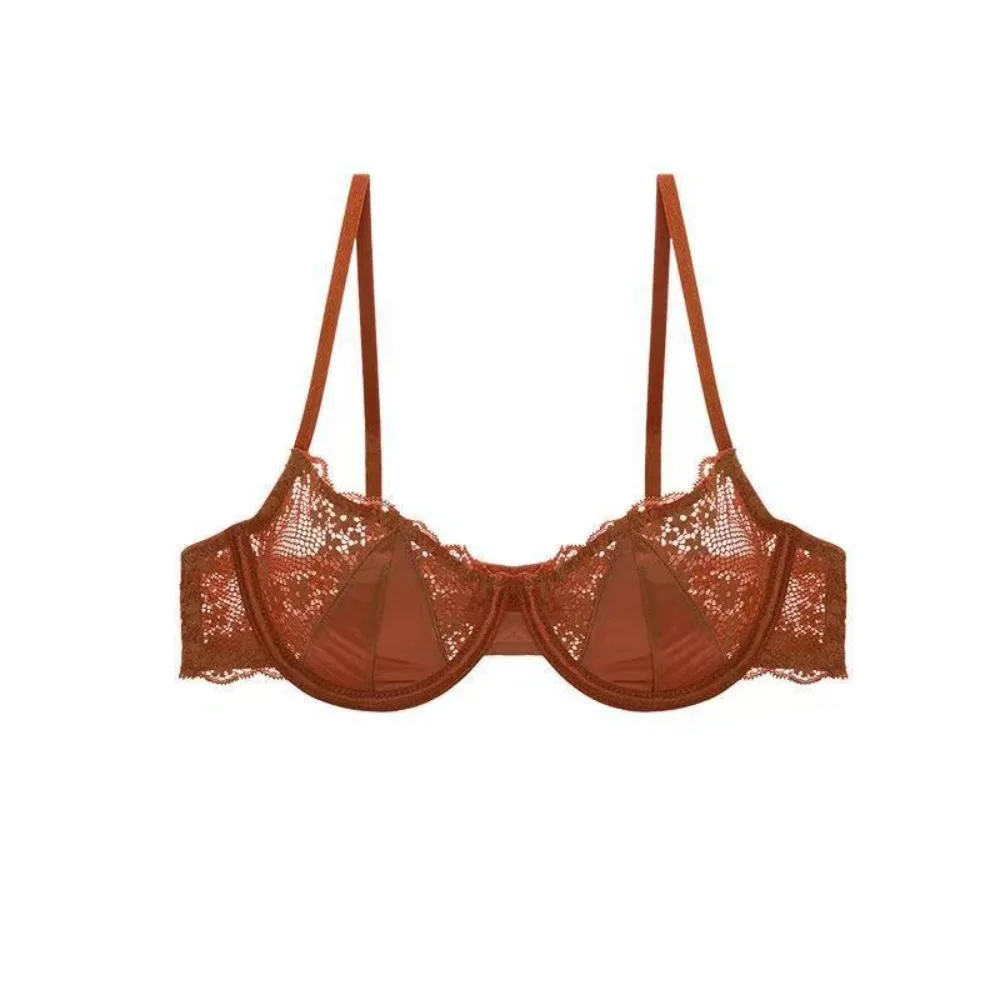 

Sweet Mesh Lace Flower Bra Satin Silk Anti-sagging Push Up Bra Lingerie Shockproof Underwear for Women Summer