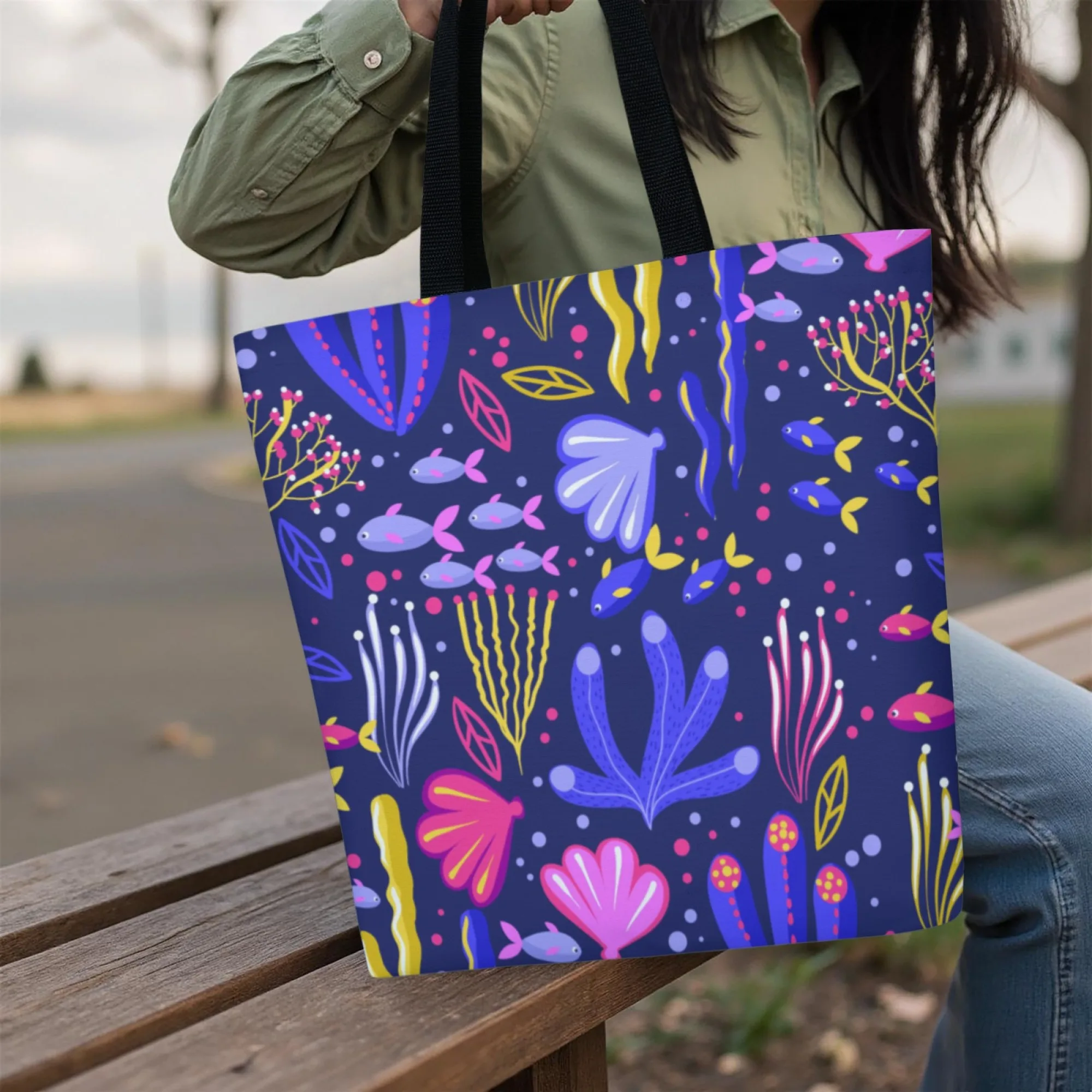 

Large Capacity Blue Starfish and Coral Print Handbag Foldable Lightweight Handbag for Travel Commuting Shopping Travel Bag