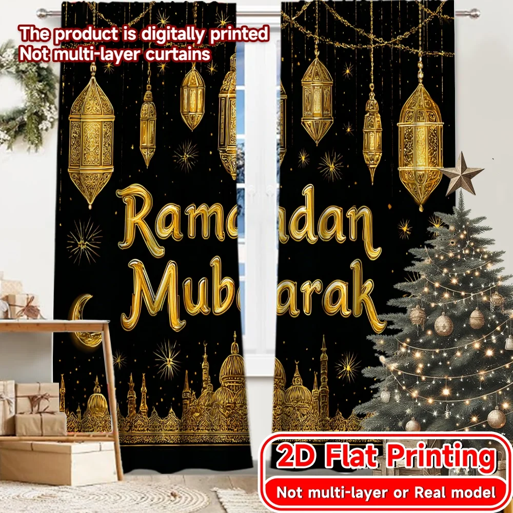2D FLAT PRINTING 2pcs Curtains (Without Rod) Ramadan Celebration Design Saint Patrick is Day Festival Chic Print Curtains