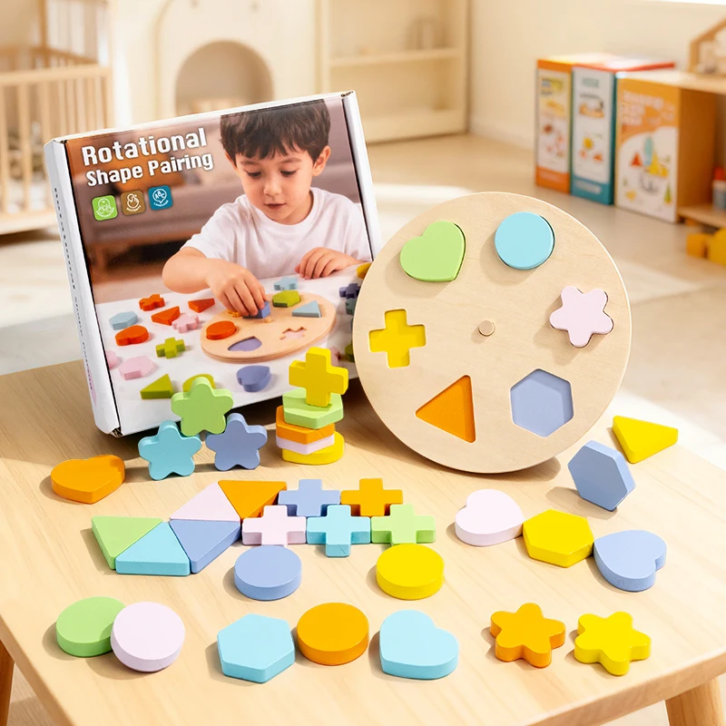 Children Early Education Shape Color Palette Color Cognitive Wooden Rotational Shape Pairing Board Kids Educational Wooden Toys