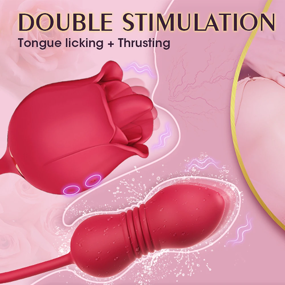 Rose Toy Vibrator for Woman Tongue 3 in 1 Licking Clitoral Stimulator Thrusting G Spot Dildo Clit Nipple Licker for Women Goods