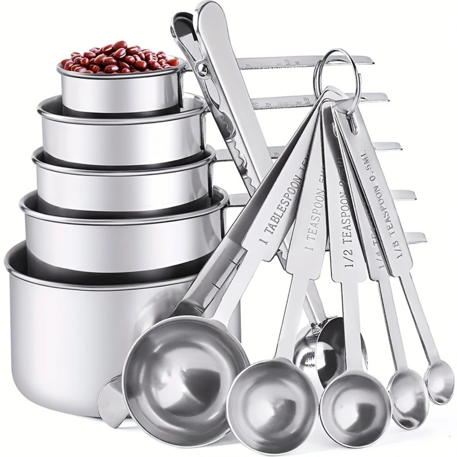 

12pcs Stainless Steel Measuring Spoons & Cups Set for Dry & Liquid Ingredients