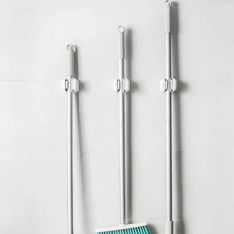 2pcs Wall Mounted Mop Clip Holder No-Punching Mop Brush Broom Hanger Rack Kitchen Bathroom Organizer Holder Hook Accessories - view 5