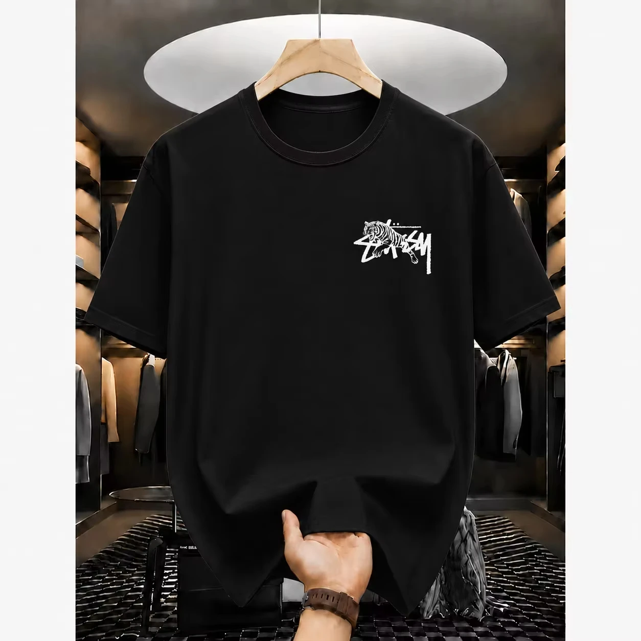 2026 New Men Women Wild Animal Tiger T-shirt Front Small Back Big Print Street Casual Crew Neck Cotton Tee