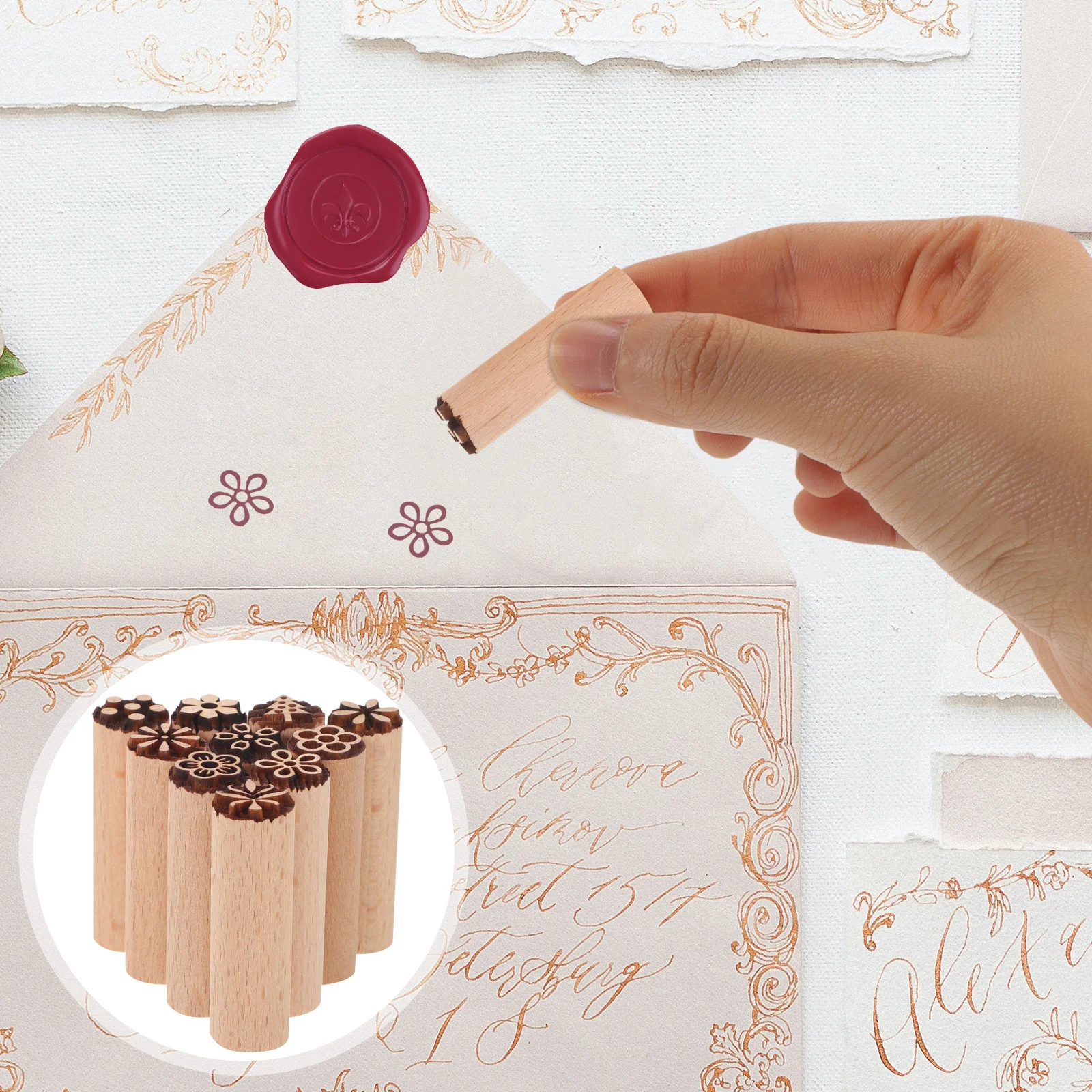 

10pcs Hand Carved Wooden Stamps Diy Clay Pottery Stamp Set For Polymer Clay Scrapbooking Craft Floral Pattern Wood Stamp Bulk