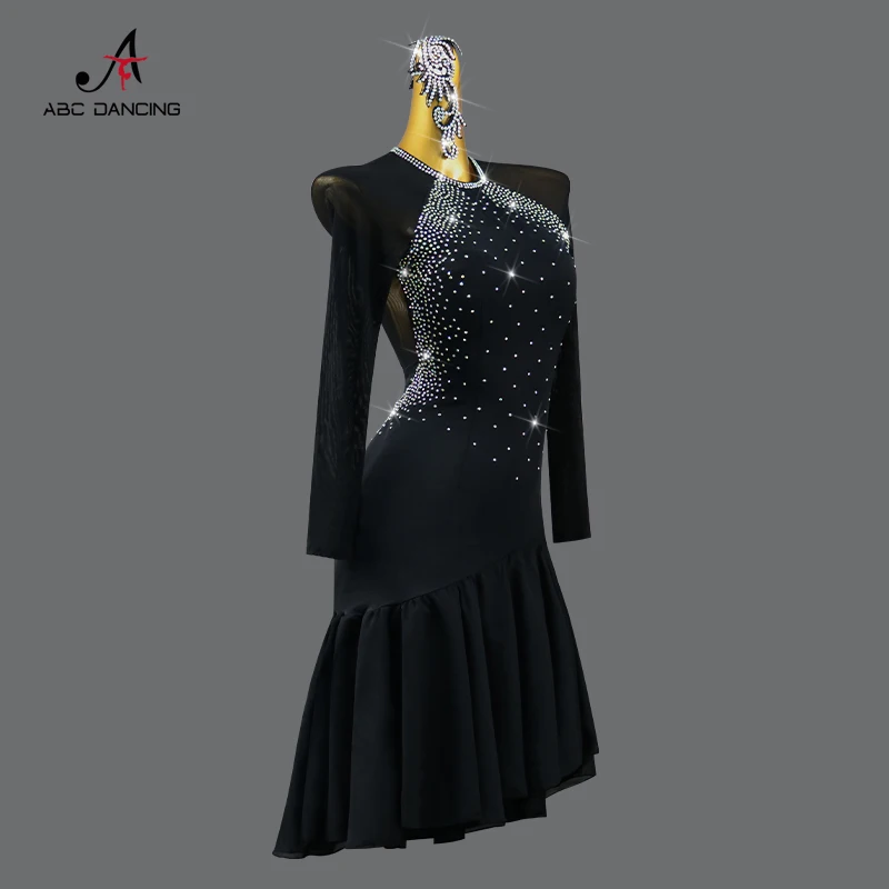 New Black Latin Dance Dress Sexy Womens Ballroom Short Skirt Practice Wear Girl Line Suit Female Clothes Prom Costume Customized