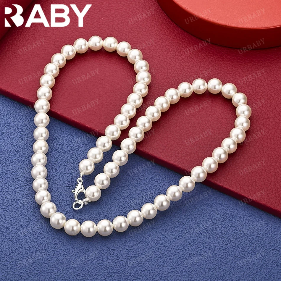 

URBABY 925 Sterling Silver 40-50cm White&Pink&Purple Pearl Necklace Charm Trend Birthday Gifts Fashion Party