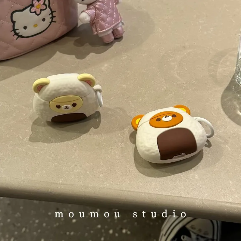 

Kawaii Rilakkuma Silicone Headphone Case for Airpods4 3 Airpodpro2 Rice Ball Earphone Protective Cover Soft Shell Decorations