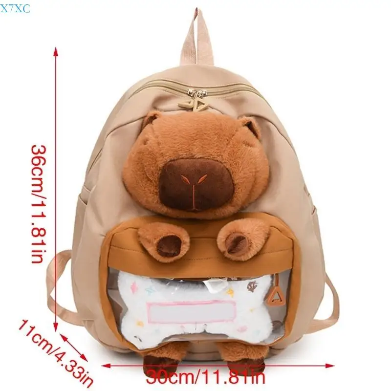 X7XC Plush Capybaras Backpack Fashion Large Capacity Colorblock Shoulder Bag