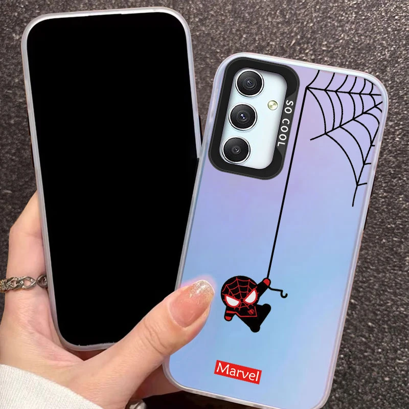 Sarung ponsel Samsung, untuk Samsung Galaxy A15, lensa mewah, lingkaran Spider Man, kartun untuk Samsung A15, tahan guncangan, Laser Matte, warna-warni, tas belakang