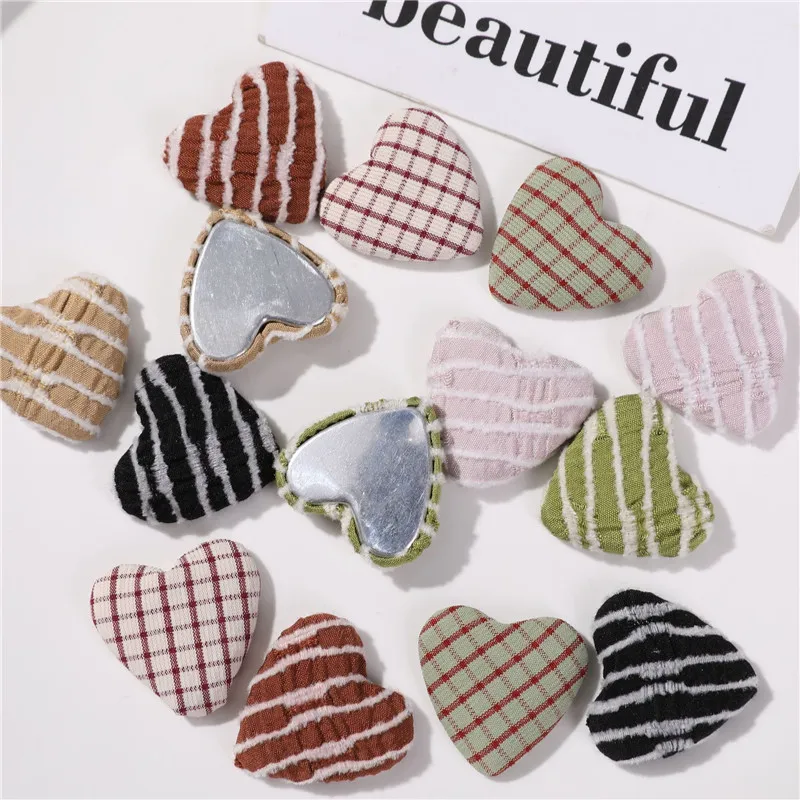 New style 50pcs/lot color pattern print cartoon hearts shape fabric cabochon beads diy jewelry earring/garment accessory