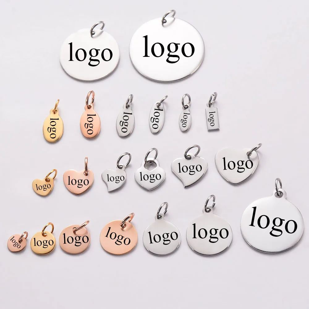 20pcs/lot Stainless Steel Customize logo Tags Charms for DIY Jewelry Making Personalized name logo disc 3 Colors