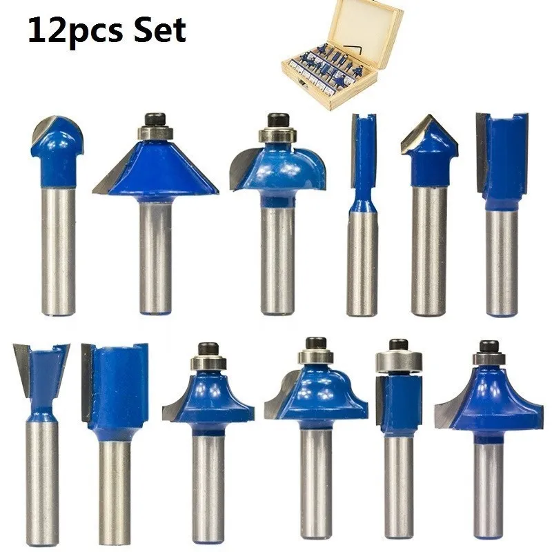 XCAN Set di punte per Router con gambo da 8mm 12/15 pezzi fresa per legno in carburo di tungsteno fresa dritta per la lavorazione del legno