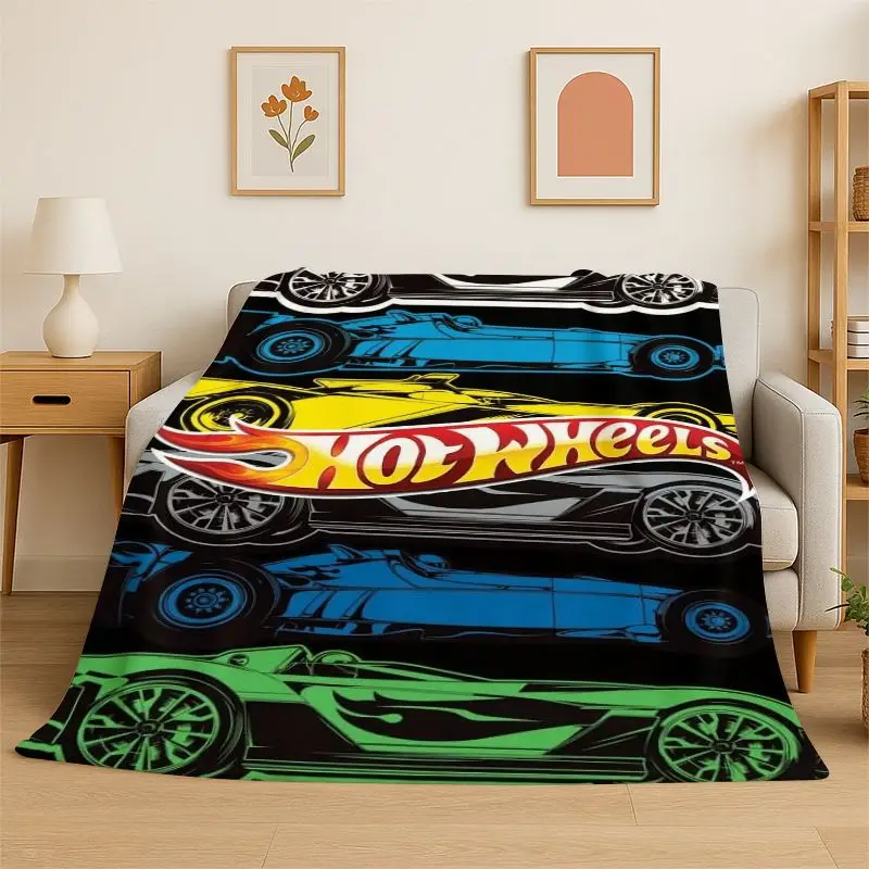 HD Cartoon H-Hot Wheels Racing Car Flannel Blanket Soft Warm Throw Blanket for Bedroom Living Room Bed Travel office Picnic Kid