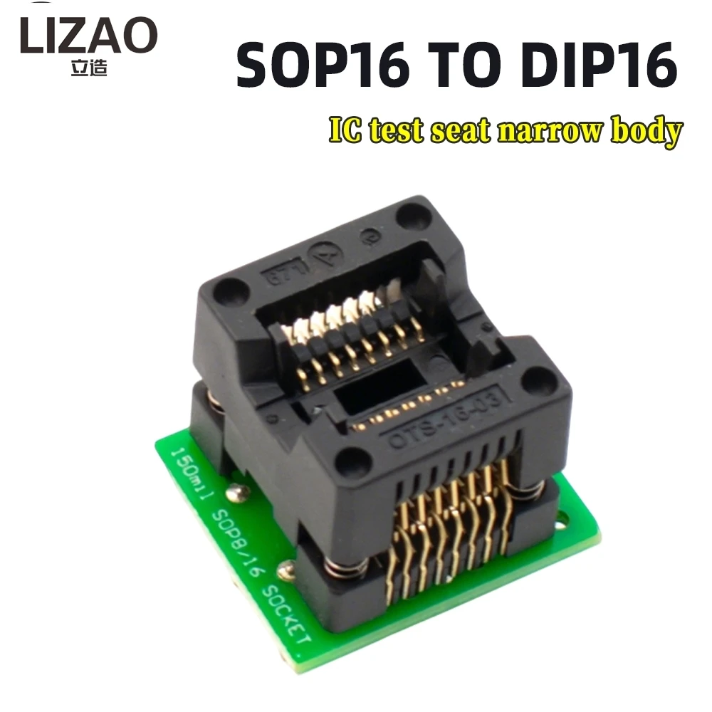 SOP16 to DIP16 IC Test Socket Adapter, 150mil Narrow Body Converter for Programmers & Chip Testing