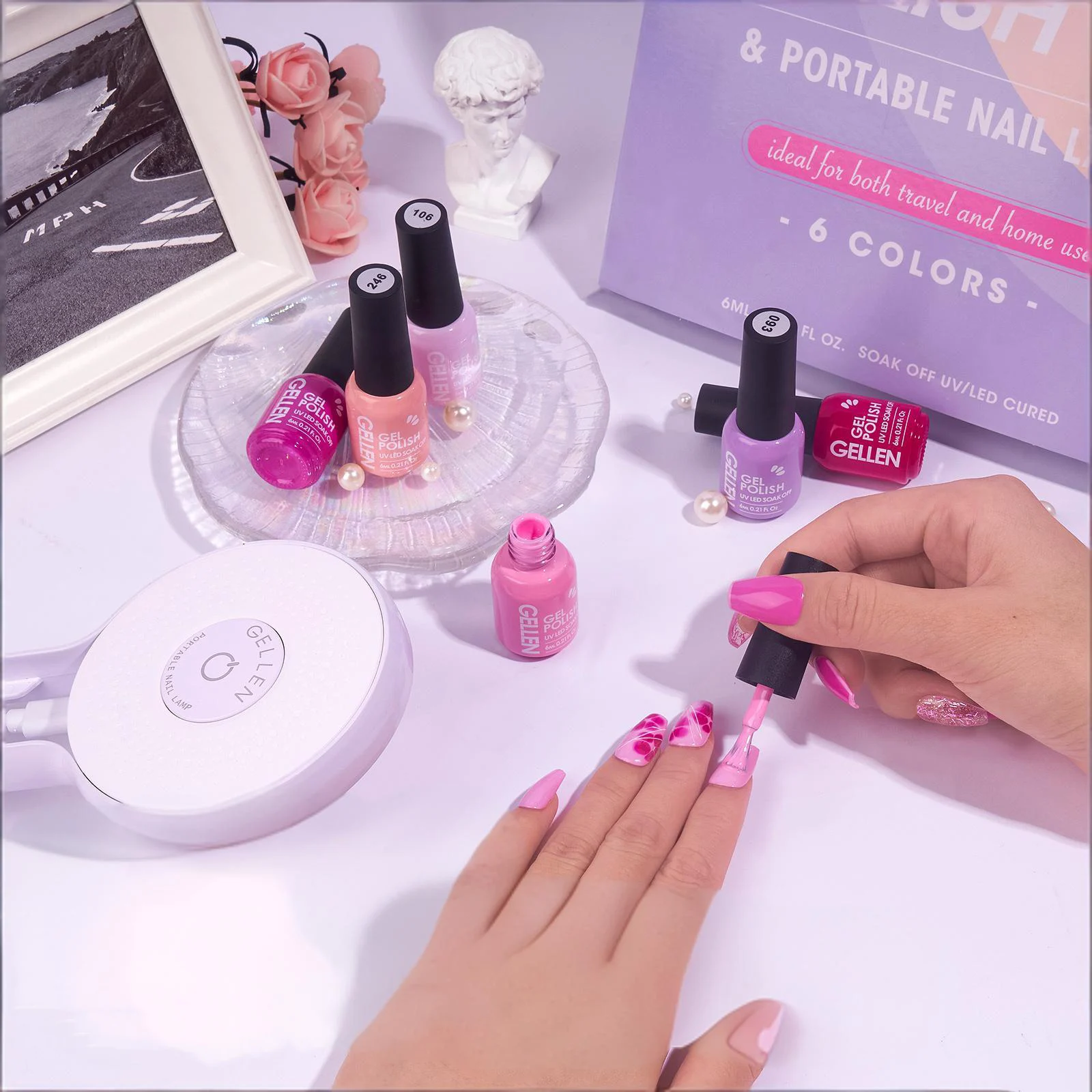 

Набор из 6 гель-лаков для ногтей с УФ-лампой для полуперманентного маникюра, гель-лак для нейл-арта, подарок для девушек