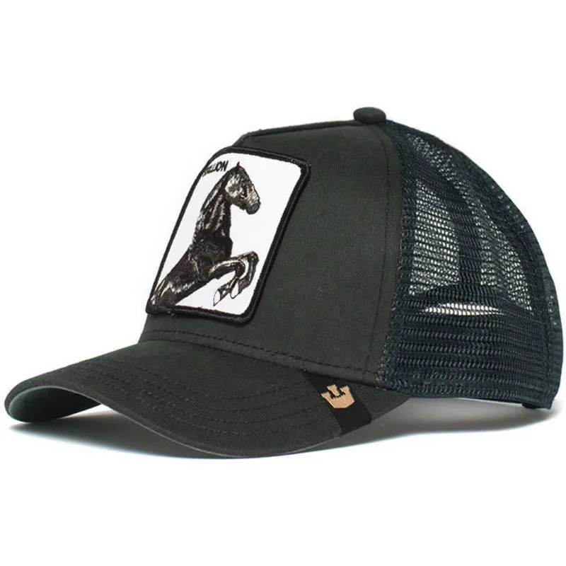 Animal embroidered baseball cap Cartoon grid horse sheep embroidered truck driver hat Men's hat suitable for outdoor travel fish