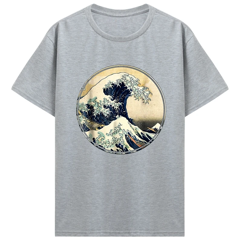 Japanese Kanagawa Great Wave T-shirt Men Women Tees Men Cottno Streetwear heavyweight fashion Round manga vintage anime clothes