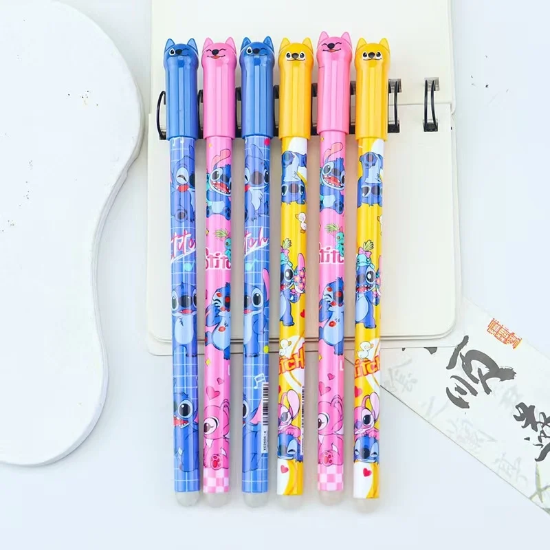 

48pcs/lot Kawaii Disney Stitch Erasable Gel Pen Cute 0.5mm Blue Ink Signature Pens Promotional Gift School Supplies