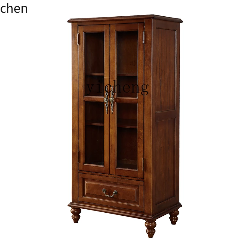ZML Solid Wood Wall-Mounted TV Side Cabinet Living Room Small Bookshelf Home Double Door Storage Cabinet